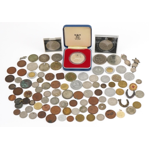 2403 - Antique and later British and world coinage, some silver, including florin and commemorative crown