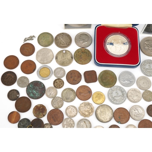 2403 - Antique and later British and world coinage, some silver, including florin and commemorative crown