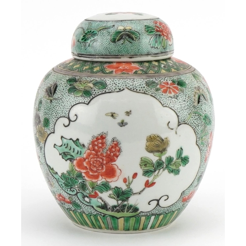 18 - Chinese porcelain ginger jar and cover hand painted in the famille verte palette with butterflies am... 