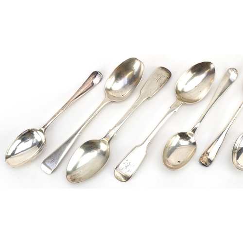 336 - Eleven Victorian and later silver teaspoons including a set of six by Viners, the largest 14.2cm in ... 