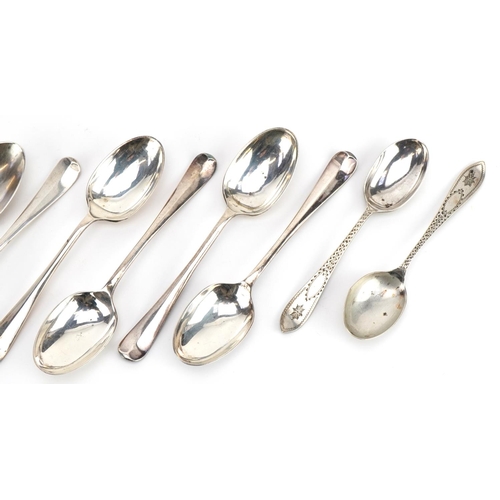 336 - Eleven Victorian and later silver teaspoons including a set of six by Viners, the largest 14.2cm in ... 