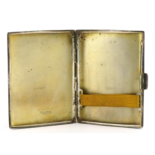 147 - Bravingtons, George V rectangular silver cigarette case with engine turned decoration, Birmingham 19... 