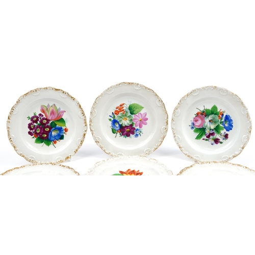 135 - Meissen, set of six 19th century German porcelain cabinet plates finely hand painted with flowers, b... 