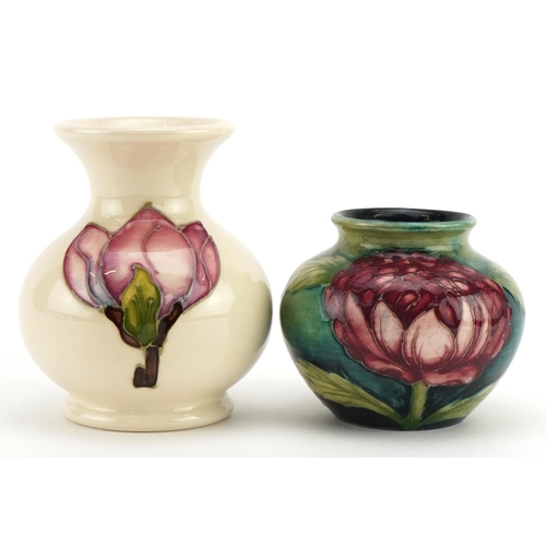 102 - Two Moorcroft Pottery vases including one hand painted in the Magnolia pattern, the largest 9.5cm hi... 