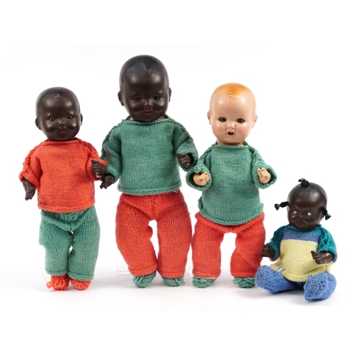 2012 - Four vintage dolls with articulated limbs including two black Armand Marseille examples, the largest... 