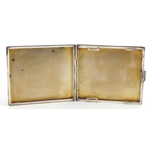 189 - Art Deco rectangular silver cigarette case with engine turned decoration and gilt interior, J H W ma... 