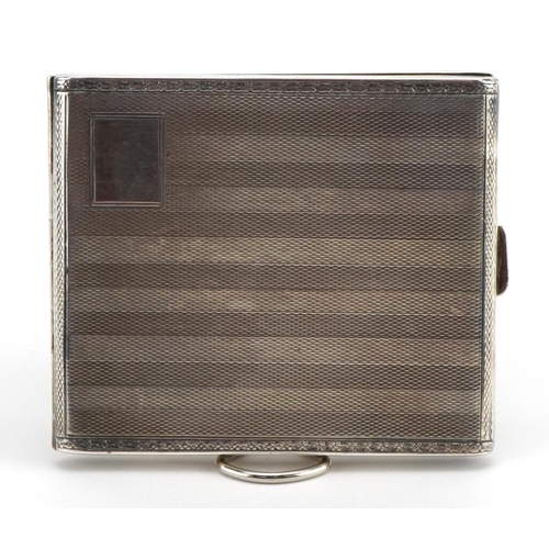 189 - Art Deco rectangular silver cigarette case with engine turned decoration and gilt interior, J H W ma... 