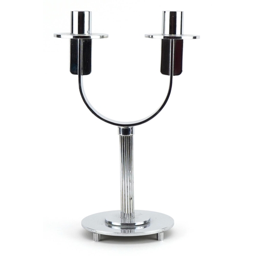 33 - Attributed to Serge Chermayeff for Dryad, Art Deco chrome plated two branch candelabra impressed Dry... 