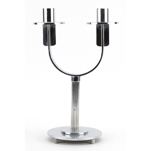 33 - Attributed to Serge Chermayeff for Dryad, Art Deco chrome plated two branch candelabra impressed Dry... 