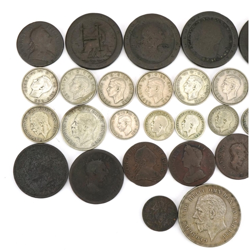 2399 - 18th century and later British coinage including pennies, 1935 Rocking Horse crown and pre 1947 coin... 