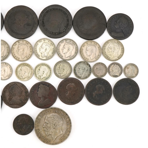 2399 - 18th century and later British coinage including pennies, 1935 Rocking Horse crown and pre 1947 coin... 