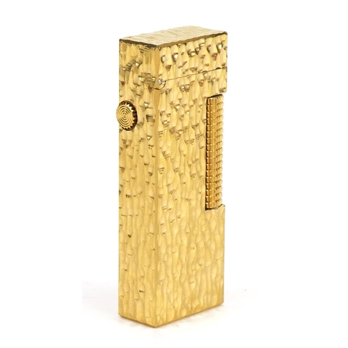 109 - Dunhill gold plated bark design pocket lighter with case