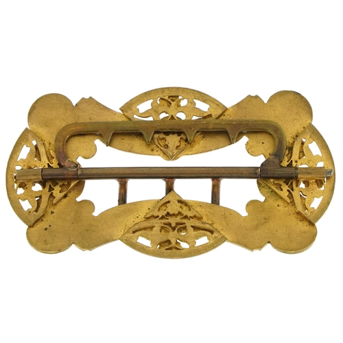 322 - 19th century French gilt brass and champleve enamel buckle, 8cm wide