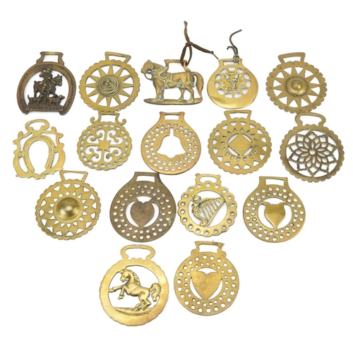 465 - 19th century horse brasses including John Peel and horse design examples, the largest 11cm high