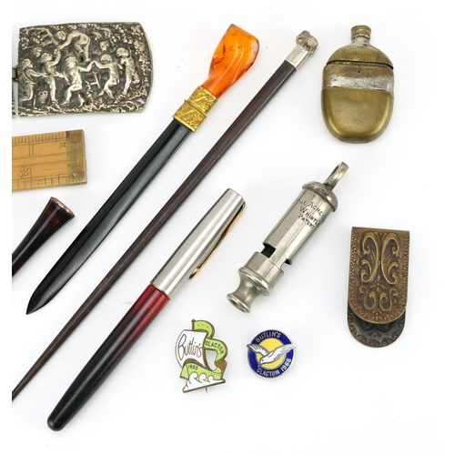 471 - 19th century and later objects including a letter opener with natural amber terminal, faux tortoises... 