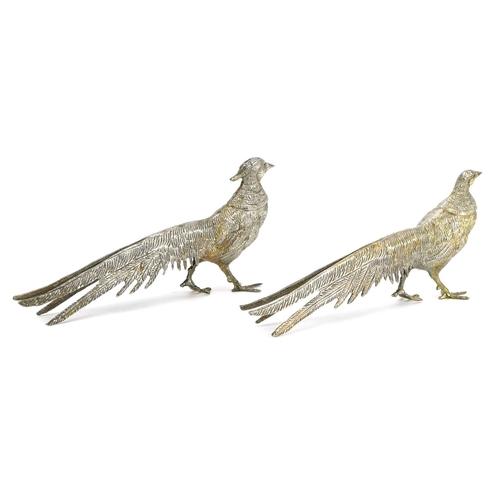 1265 - Pair of silver plated pheasants, each 28cm in length