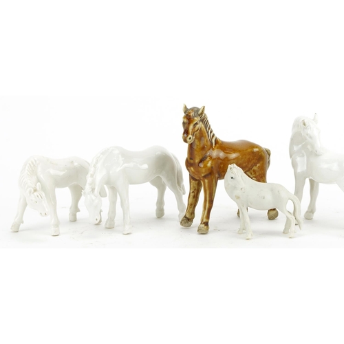 1251 - Six Chinese porcelain horses including four having blanc de chine glazes, the largest 9cm in length