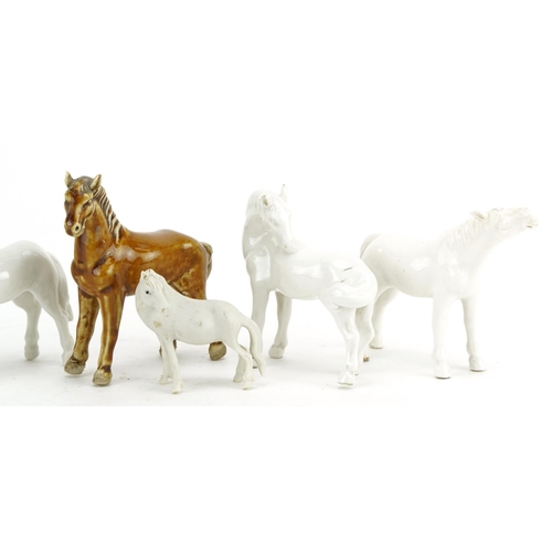 1251 - Six Chinese porcelain horses including four having blanc de chine glazes, the largest 9cm in length