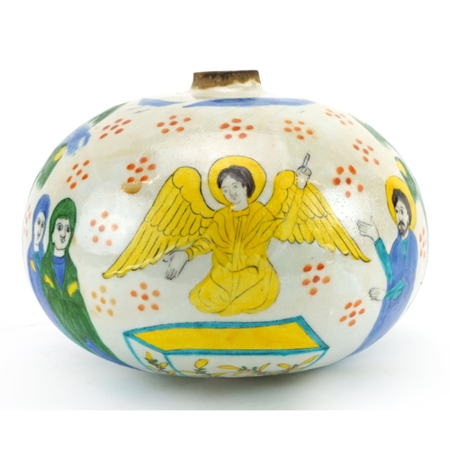 72 - Turkish Ottoman Armenian hanging ball hand painted with religious figures, 17cm in diameter