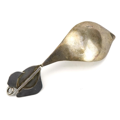 187 - Naturalistic modernist silver caddy spoon, C F maker's mark, Sheffield 1992, 10.2cm in length, 18.0g