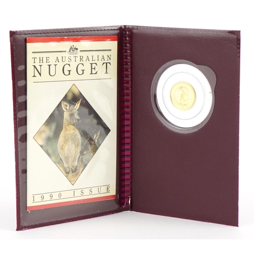 2453 - The Australian Nugget 1990 issue proof 1/20 oz coin with case and certificate of authenticity