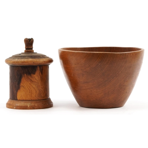 529 - Scandinavian design treen bowl and a hardwood string box, the largest 25cm in diameter