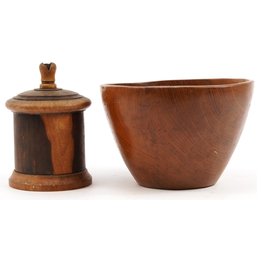 529 - Scandinavian design treen bowl and a hardwood string box, the largest 25cm in diameter