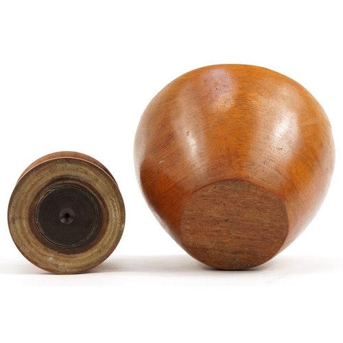 529 - Scandinavian design treen bowl and a hardwood string box, the largest 25cm in diameter