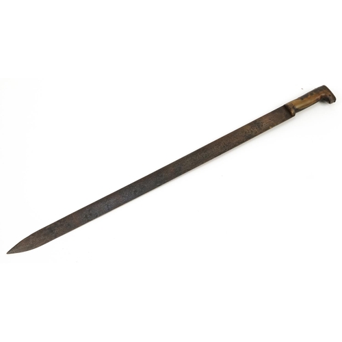 2198 - 19th century European machete with horn handle and steel blade impressed F C Schulte Garantieado, th... 