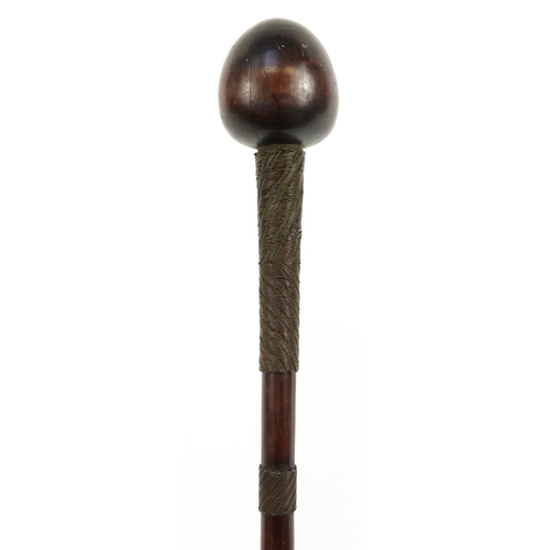 284 - African Zulu warrior hardwood throwing stick with wire bound handle, 79cm in length