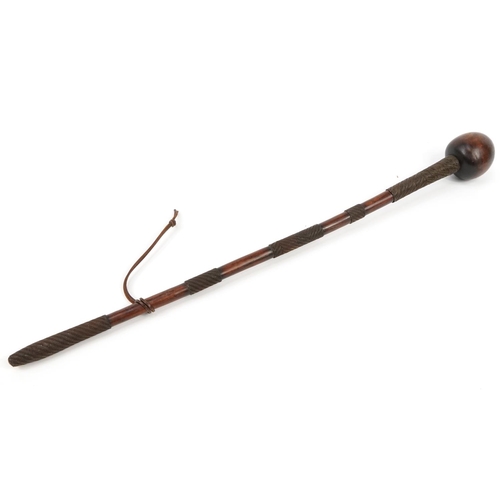 284 - African Zulu warrior hardwood throwing stick with wire bound handle, 79cm in length