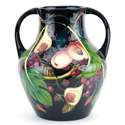 100 - Emma Bossons for Moorcroft, large pottery vase with twin handles hand painted in the Queen's Choice ... 