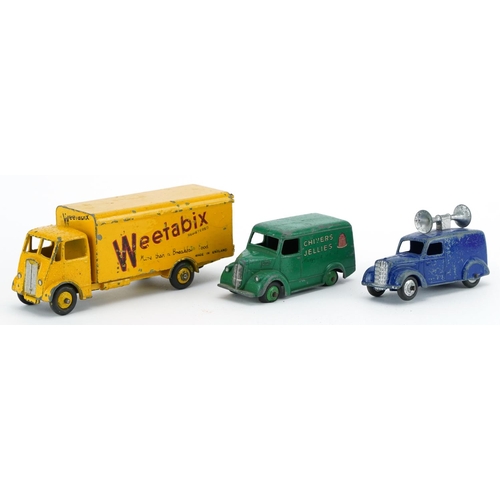 2031 - Three vintage Dinky Toys diecast vehicles comprising Weetabix Advertising Guy Van, Loud Speaker Van ... 