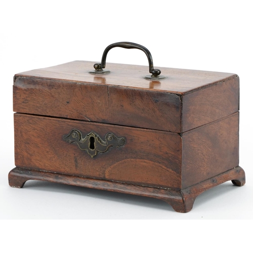 1284 - Georgian mahogany cash box with brass handle, 10cm H x 17cm W x 10cm D