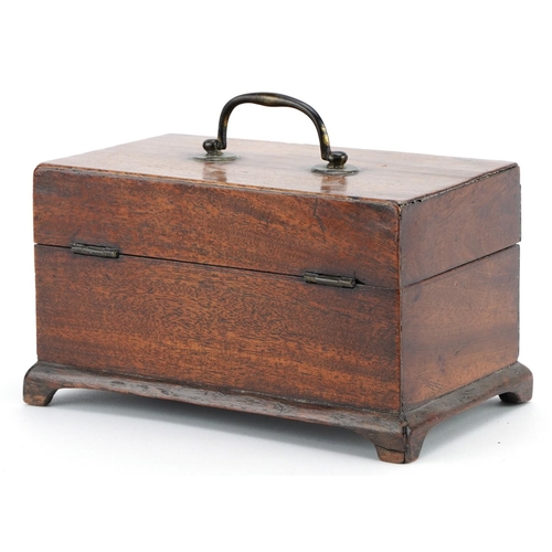 1284 - Georgian mahogany cash box with brass handle, 10cm H x 17cm W x 10cm D