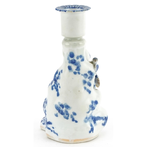 240 - Japanese Hirado porcelain figural floral encrusted candlestick hand painted with flowers, 16cm high