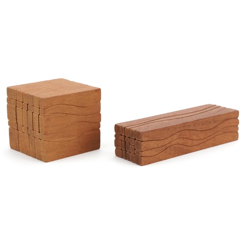 156 - Brian Willsher, two Modernist carved wood block puzzles comprising thirty section and twenty section... 
