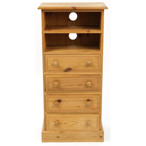 1081 - Pine night stand with open shelf above four drawers, 109cm H x 51cm W x 34cm D