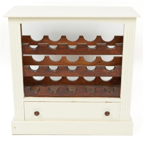 1112A - Shabby chic painted pine wine rack with drawer to the base, 82cm H x 81cm W x 30cm D