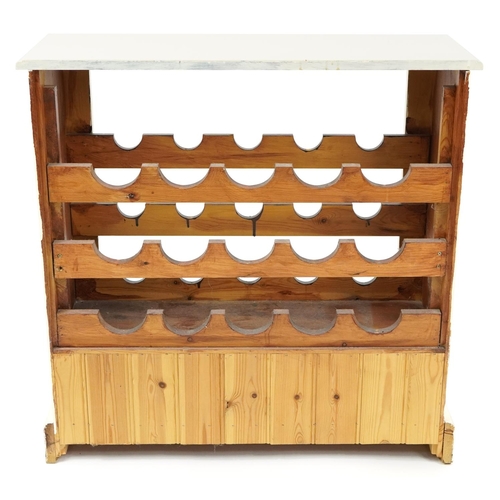 1112A - Shabby chic painted pine wine rack with drawer to the base, 82cm H x 81cm W x 30cm D