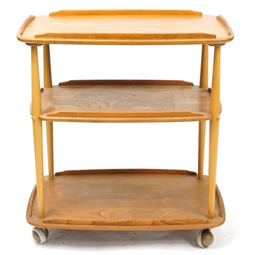 1021 - Ercol Windsor 458 light elm and beech three tier tea trolley, 77cm H x 71cm W x 45cm D