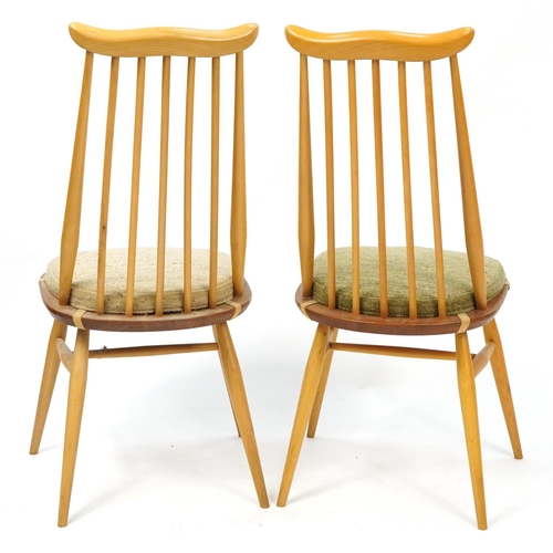 1087 - Pair of Ercol Goldsmith light elm high back dining chairs, 96cm high