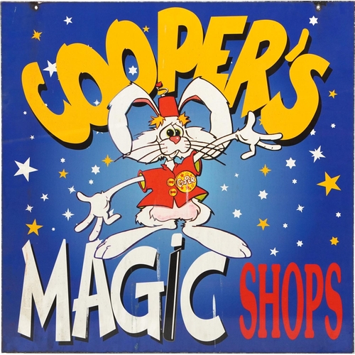 423 - Vintage Cooper's Magic Shops double sided advertising sign, 76cm x 76cm