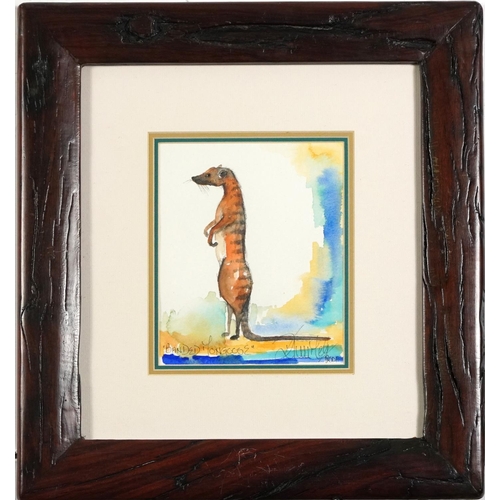 448 - Crested Crane and Banded Mongoose, pair of watercolours, each indistinctly signed and dated 2001, mo... 