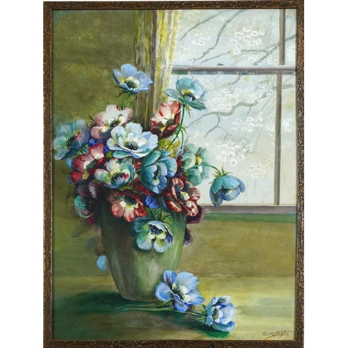 577 - Walter Harold Austin - Still life flowers in a vase, watercolour, framed and glazed, 51cm x 38.5cm e... 