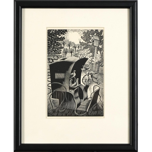 317 - Eric Ravilious - The Hansom Cab & Pigeons, wood engraving, inscribed verso L Strong, published by Go... 