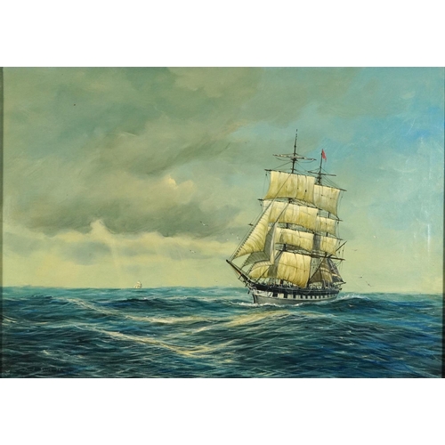 1587 - David Short '78 - Ships at sea, maritime interest oil on canvas, mounted and framed, 69cm x 49cm exc... 