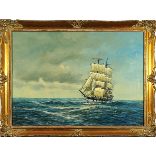 1587 - David Short '78 - Ships at sea, maritime interest oil on canvas, mounted and framed, 69cm x 49cm exc... 