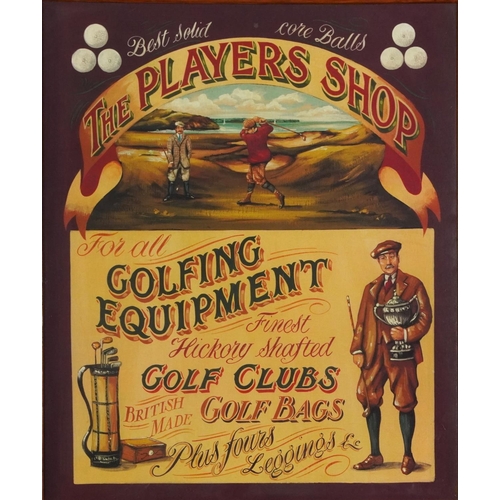 1585 - The Player's Shop, golfing interest print in colour, framed and glazed, 60cm x 49.5cm excluding the ... 