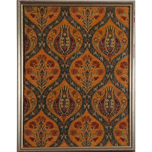 1287 - Chinese Islamic floral textile, framed and glazed, 55cm x 40cm excluding the frame